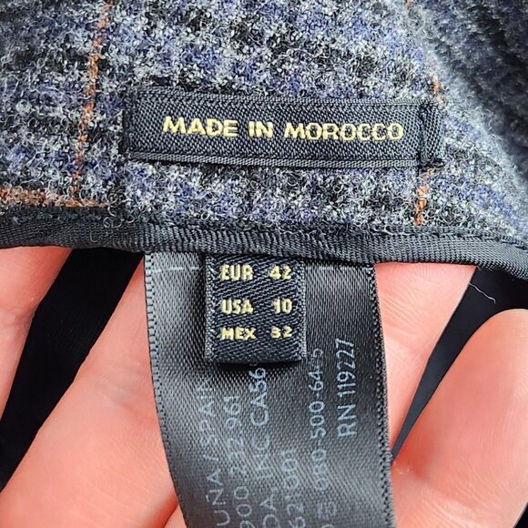 Massimo Dutti Pants Womens 10 Gray Blue Plaid Wool Blend Straight Leg Trousers - Picture 14 of 16